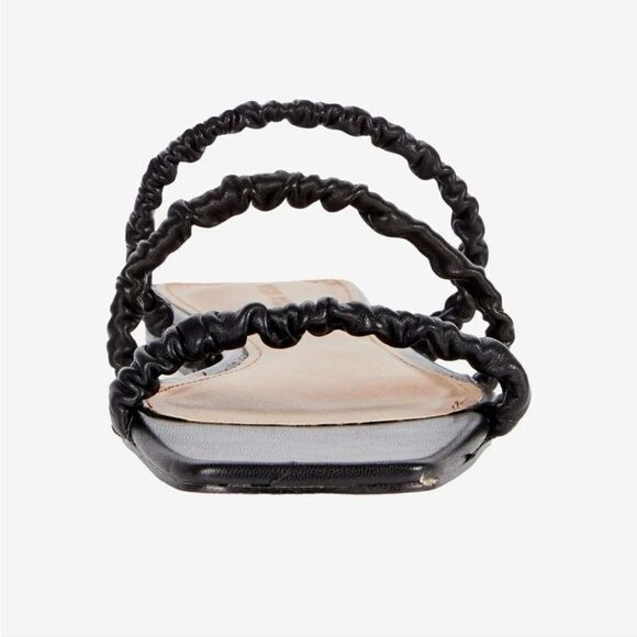 New Who What Wear Slide Sandal in Black Nappa Leather flat three straps slip on - Picture 2 of 7